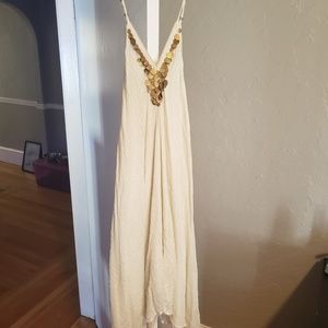 Ecoté Neima Gauze Coin Trapeze Dress (Ivory) XS